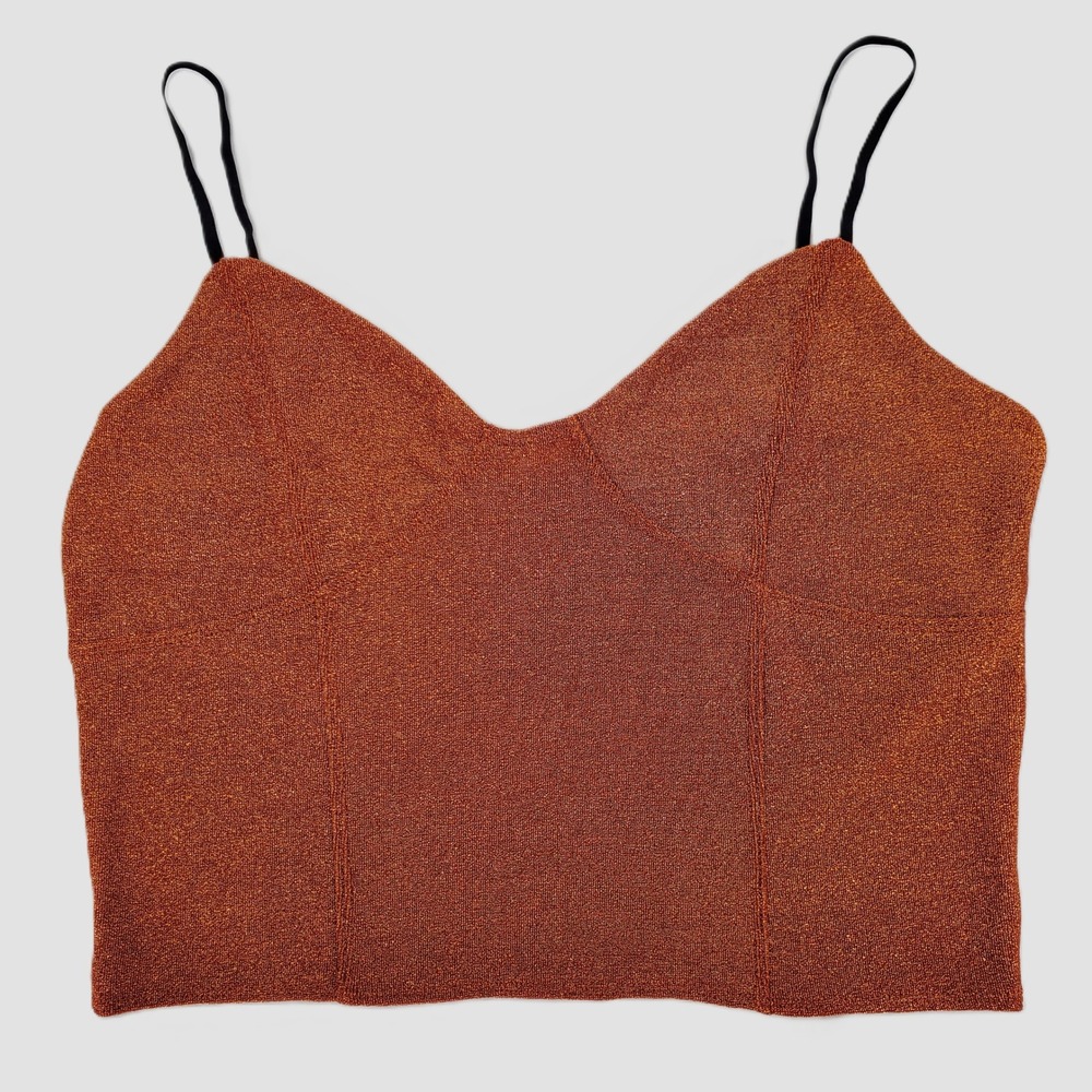 Tulip B Womens Large Rust Copper Metallic Shimmer Cropped Cami‎ Tank Top T2366